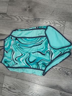 wonder nation Teal & Navy Swirl Girls One-Piece Swimsuit